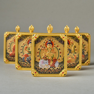 Wutai Mountain New Thangka Five Elders Square Eight Patron Saints Pendant Buddha Amulet Necklace Double-Sided Pure Three-Dimensional
