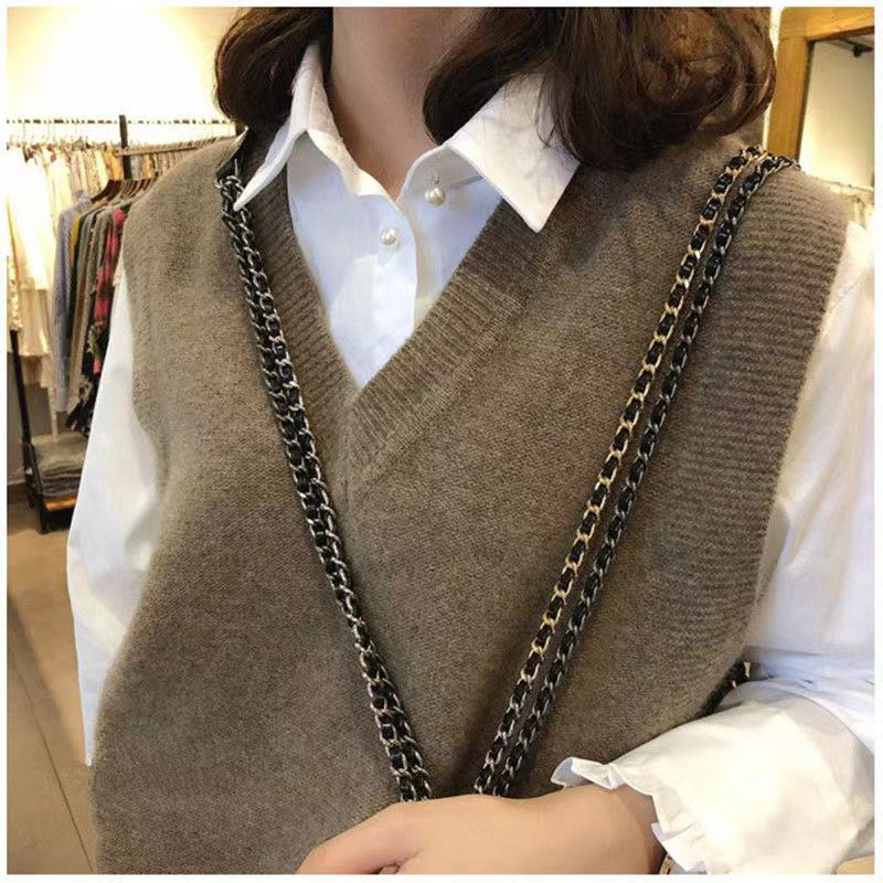 2022 Otoño e Invierno Nuevo estilo coreano Chaleco de Cachemira engrosado suéter con cuello en V sin mangas chaleco Chaleco de mujer