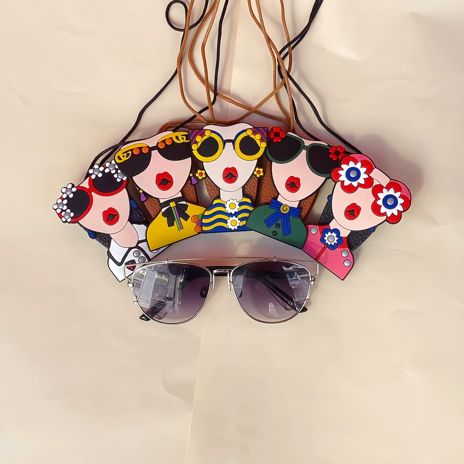 Colorful cute doll, glasses, strap, protective sunglasses, storage system