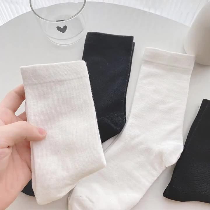 White Socks for Women Simple Ins All-match Solid Color White Socks for Boys and Students Couple Cotton Mid-tube Socks for Women