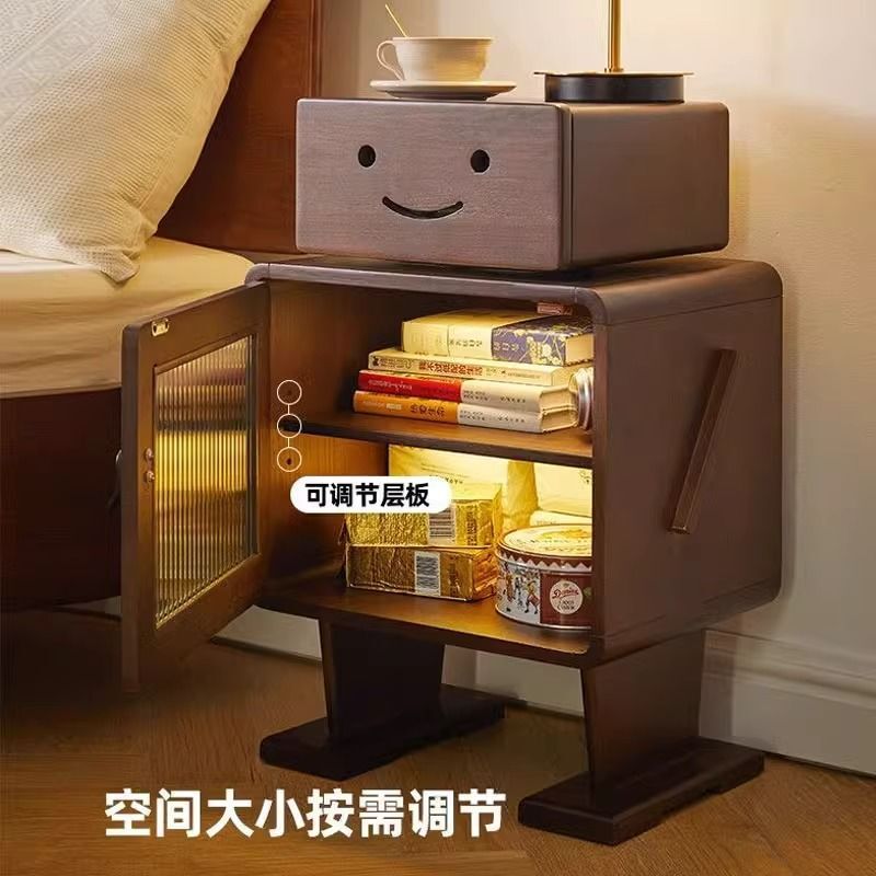 实木床头柜卧室储物收纳柜床边置物柜创意可爱机器人柜子客厅边柜|undefined