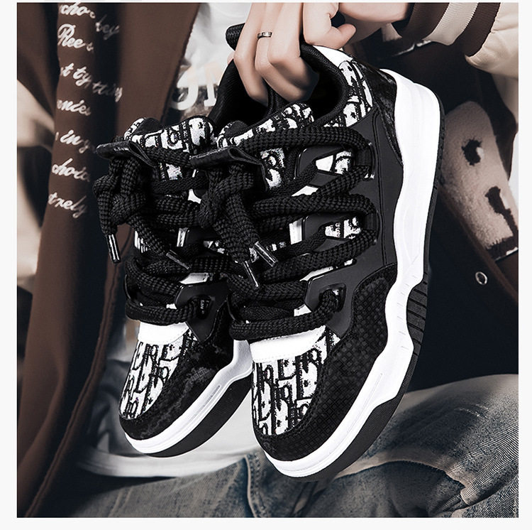 Giày sneaker unisex cổ thấp đế dày phối màu, thân lưới thoáng khí, form rộng dễ mang — Trắng, đen chi tiết 21