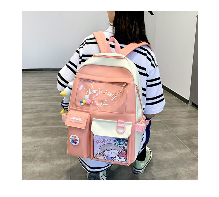 Four-piece Primary School Student Schoolbag New Ins Style Korean College Junior And Middle School Students Large Capacity Canvas Backpack display picture 31