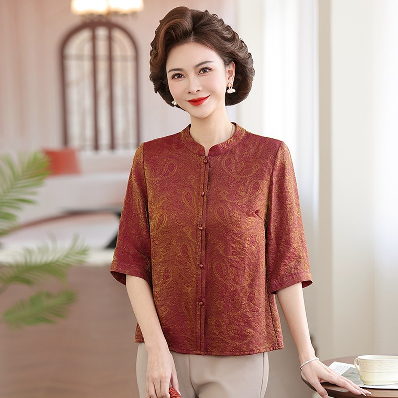 2026 New Style Middle-Aged Women's Fashionable Printed Mid-Sleeve Shirt, Stylish and Age-Reducing Summer Outfit for Moms, Chinese Style Top
