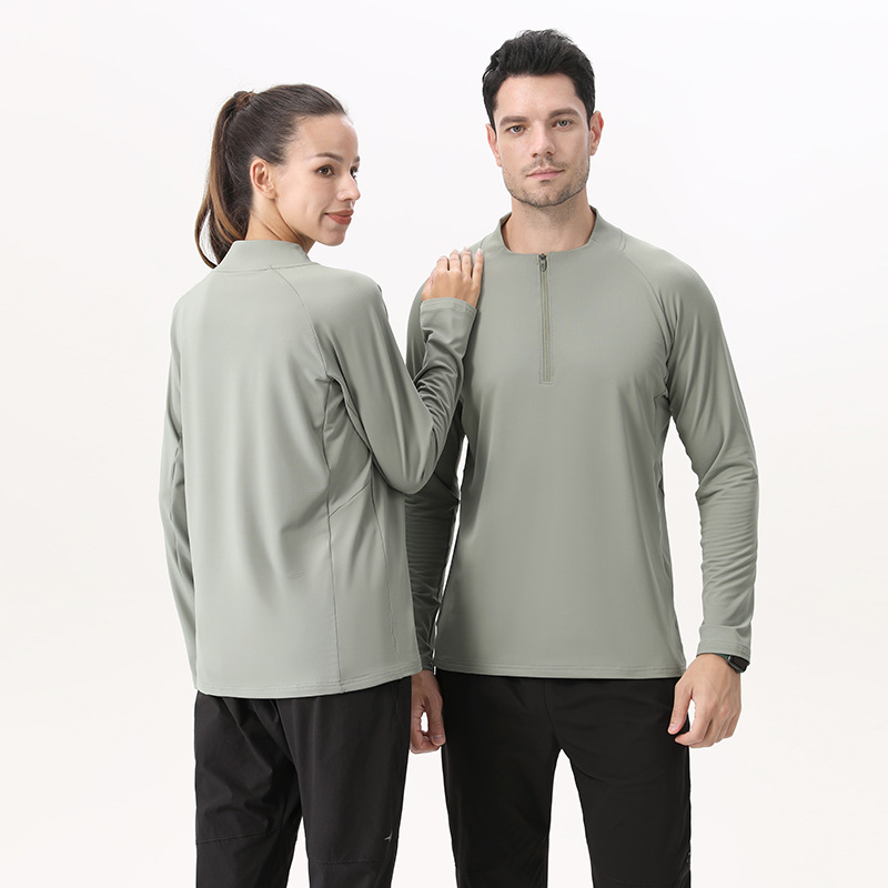 Dijia deportes de secado rápido medio cremallera de manga larga otoño pájaro casa camiseta de correr al aire libre sudor de ciclismo camiseta de fitness transfronteriza