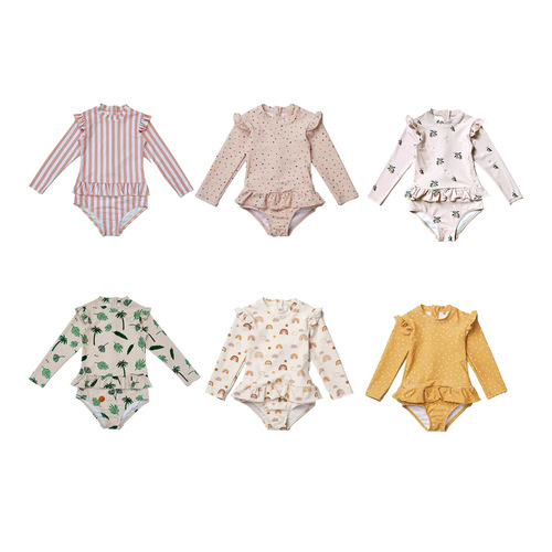 Girls floral small fresh long-sleeved quick-drying children's one-piece swimsuit baby ins style cartoon sunscreen hot spring swimsuit