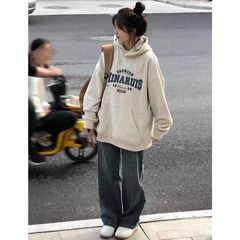 欧货花灰色薄款连帽卫衣女士2025新款爆款秋冬季慵懒风宽松外套搭