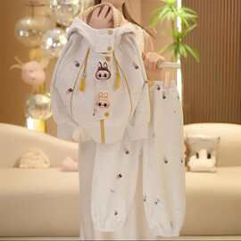 女童连帽套装春秋2025新款中大儿童卡通拉布布甜美外套运动两件套