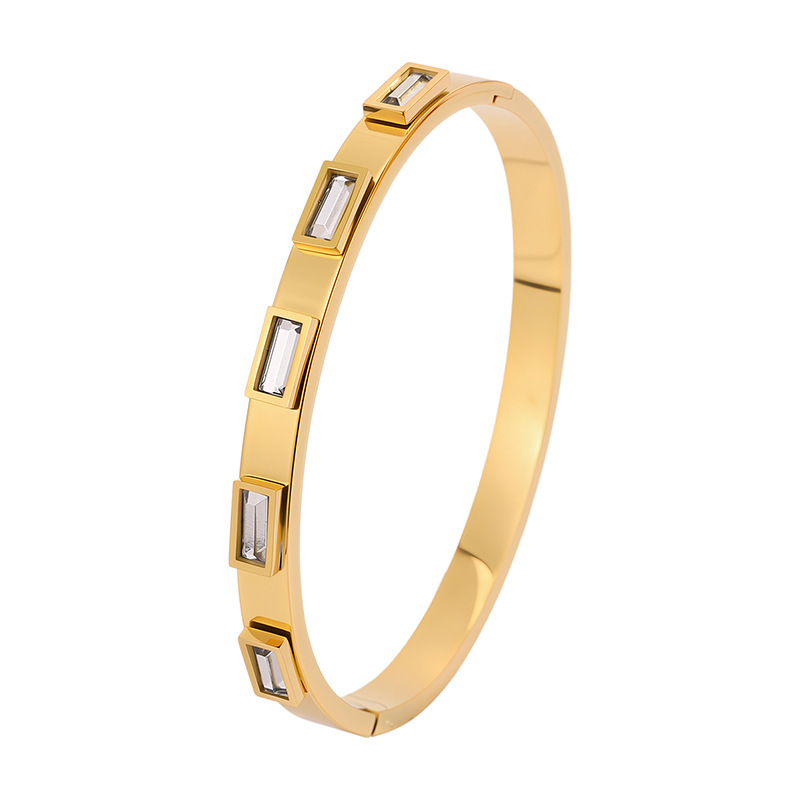 Pulsera de acero de titanio para mujer, sentido de alta gama, pulsera retro europea y americana que no se desvanece, oro de arena, apertura, circón, joyería de pulsera de acero inoxidable image 8