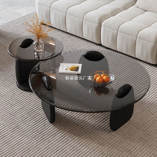 Glass Coffee Table Light Luxury Modern Simple Minimalist Creative Coffee Table Sofa Living Room Household Small Apartment Round Side Table