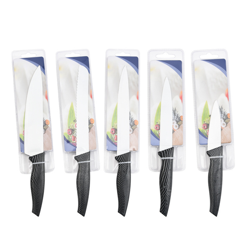 Regalos de venta caliente, mango de pájaro de hoja negra, pintura en aerosol de acero inoxidable, juego de cuchillos de cocina, cuchillos de cocina para el hogar, estilo caliente de celebridades netas