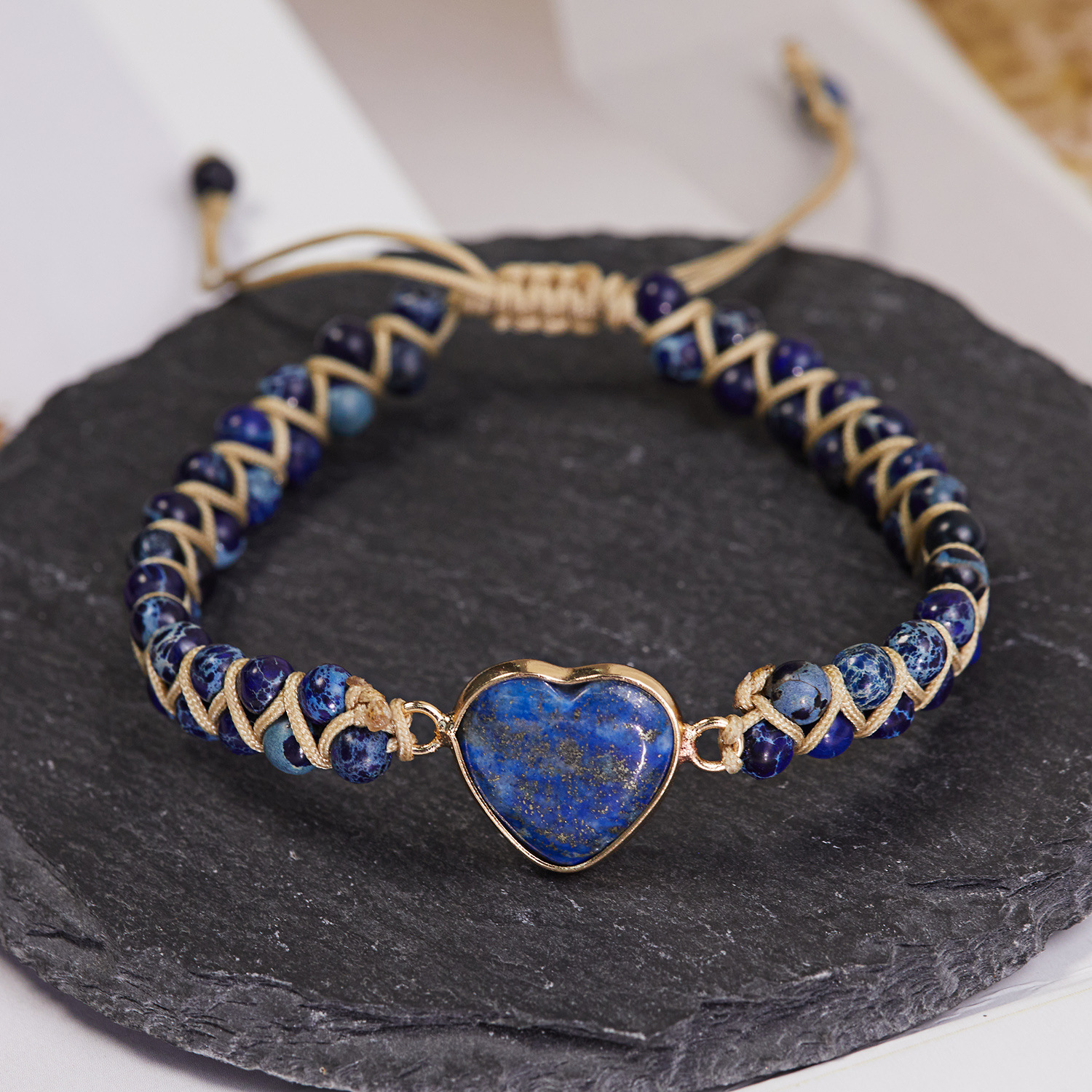 Knitting Design Ethnic Style Heart Shape Natural Stone Knitting Bracelets