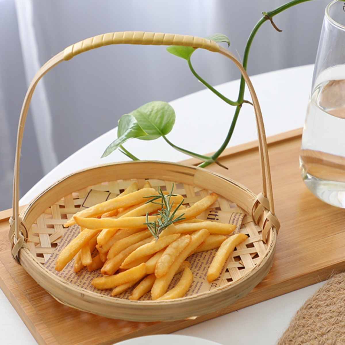 Snacks Cesta de papas fritas azules Cesta de bambú Cesta de dim sum chino Bandeja de bambú Plato frito Plato frito Festival del Medio Otoño Cesta decorativa al por mayor