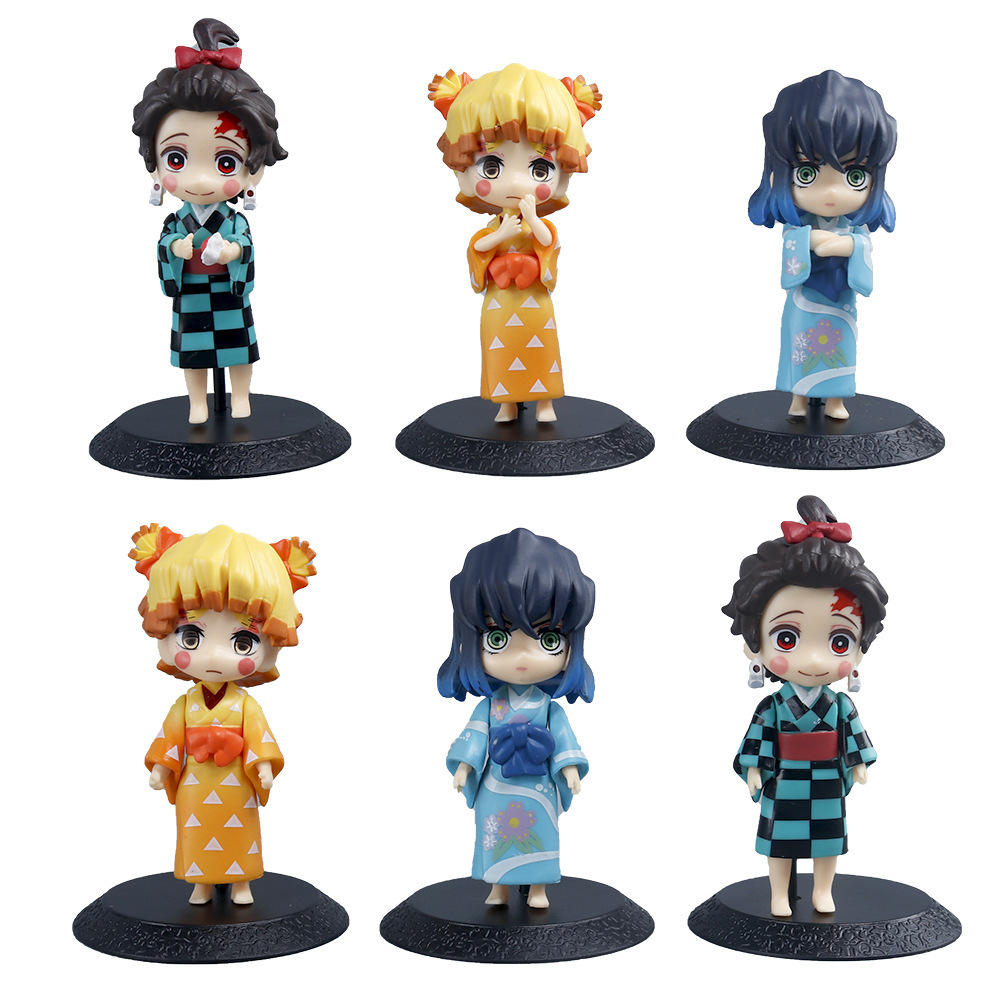 (2개) 고스트 킬 블레이드 핸드 런 플라워 스트리트 기사 기모노 숯 치료 랑 미 콩 내 아내 인형 기계가 머리카락을 대신하여 달걀 장식품을 비틀어 Q 버전