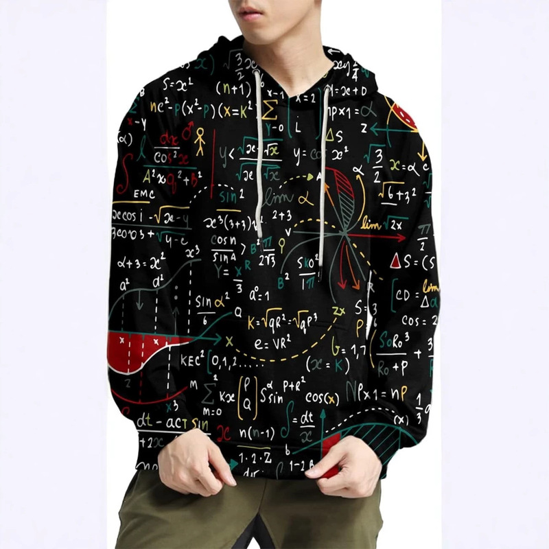 Cross-border European and American style, fun science formula 3D printed hoodie, featuring mathematical formulas, a unique and stylish design for students, and a loose-fitting, hooded top Cross-border European and American style, fun science formula 3D printed hoodie, featuring mathematical formulas, a unique and stylish design for students, and a loose-fitting, hooded top