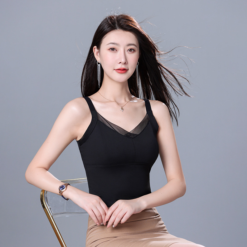 Autumn New style beauty back bra one-piece top business wear inner high elastic camisole women's slim bottoming shirt fashion