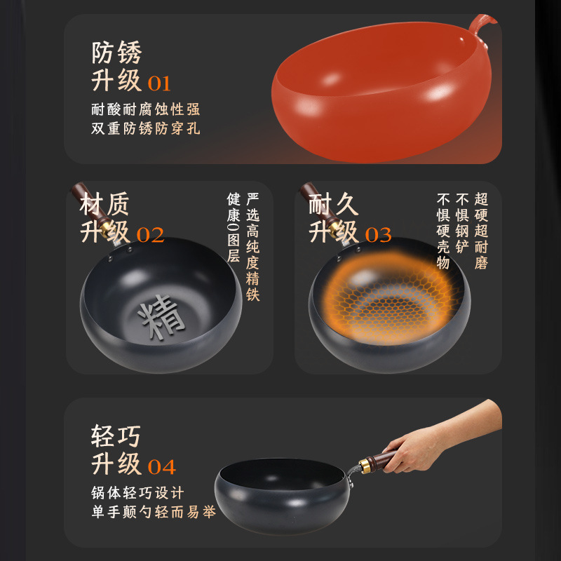 山東省古式ビッグベリーフライパン家庭用調理ノンスティックビッグベリーフライパンコーティングされていない平底ユニバーサル中華鍋ノンスティックパン|undefined