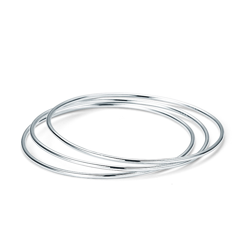 S999 pulsera de plata esterlina para las mujeres de moda simple círculo Delgado brillante pulsera de plata sólida para novia