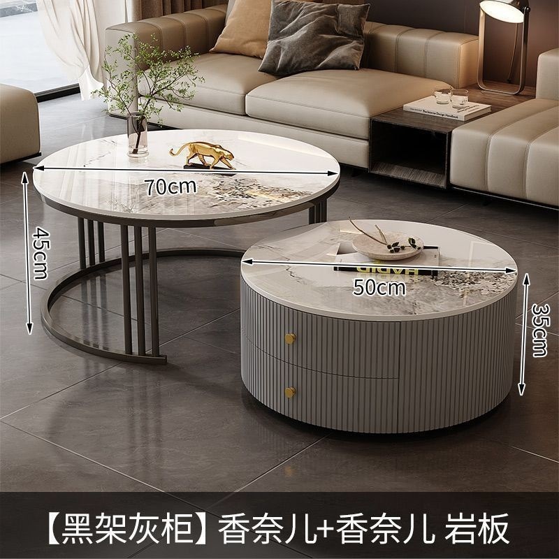 茶几轻奢简约现代客厅家用小户型北欧边几大理石岩板圆形小茶几桌|undefined