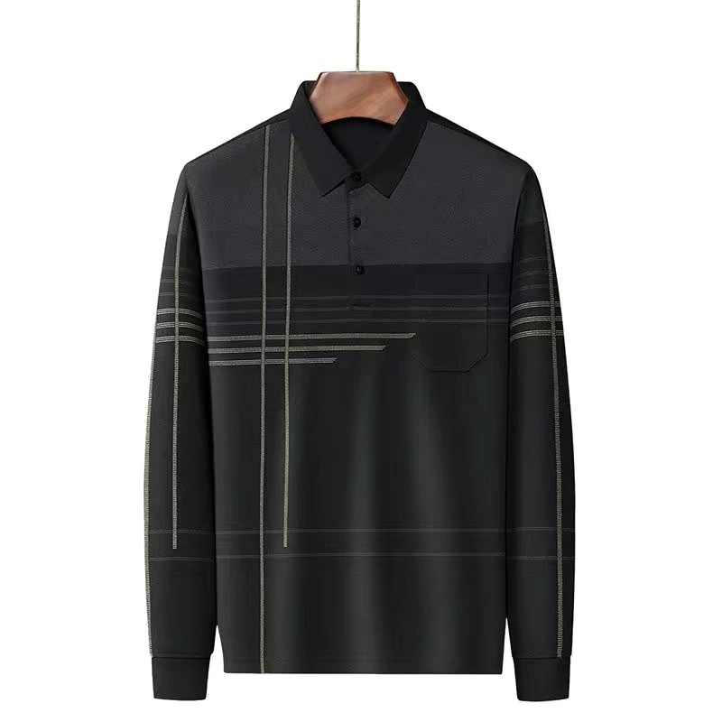 Футболка с длинными рукавами для осеннего папы мужская футболка POLO рубашка в полоску топы для средних и пожилых людей