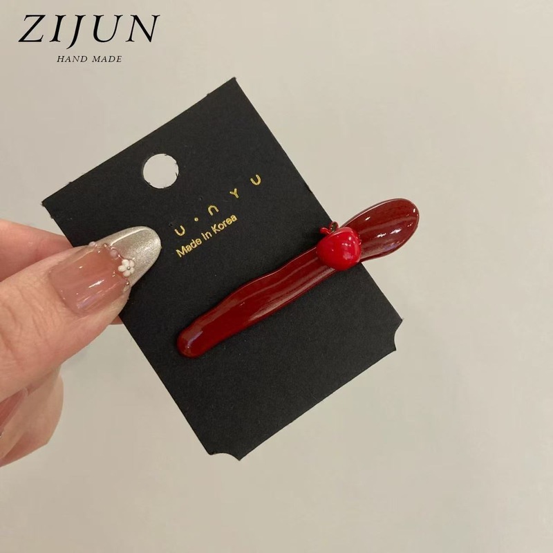 新款可爱小苹果刘海发夹女甜美发卡安可拉红高颜值侧边鸭嘴一字夹|undefined