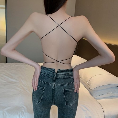 Ice Silk Beautiful Back Tube Top Wear Summer Sexy Big Backless One-piece Wrapped Breast Strap Padded Anti-Leaking Seamless Underwear