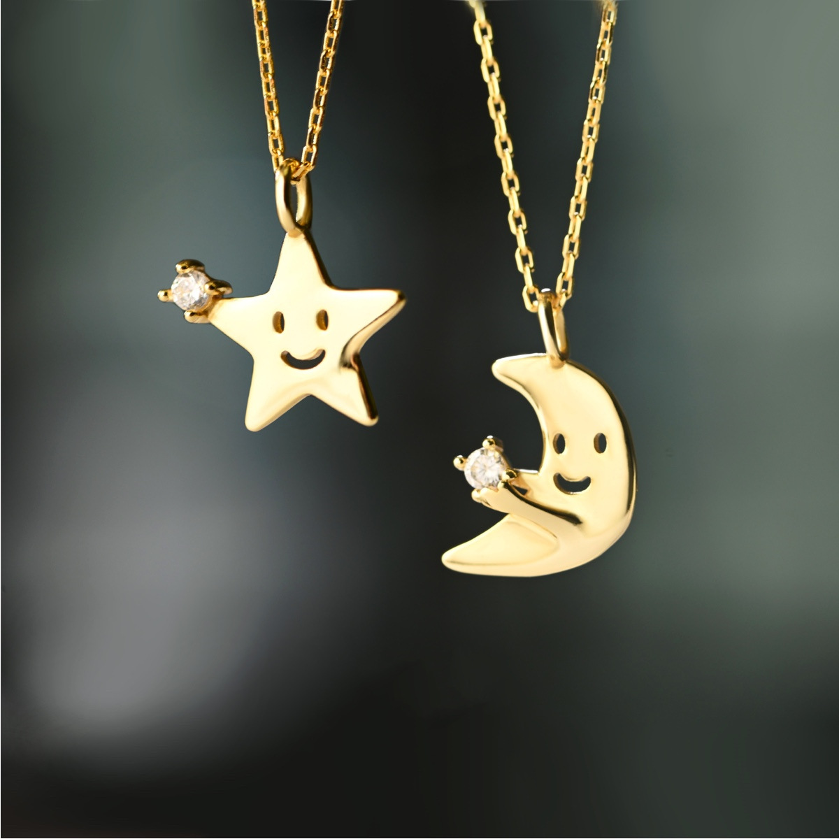 Cartoon Style Moon Sterling Silver Zircon Pendant Necklace In Bulk display picture 1