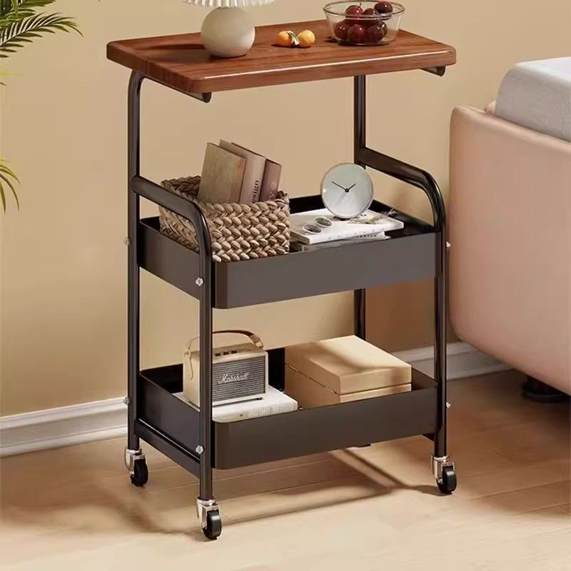 Movable Trolley Retro Bedside Table Storage Rack Living Room Coffee Table Sofa Side Table Storage Rack Simple Dining Table