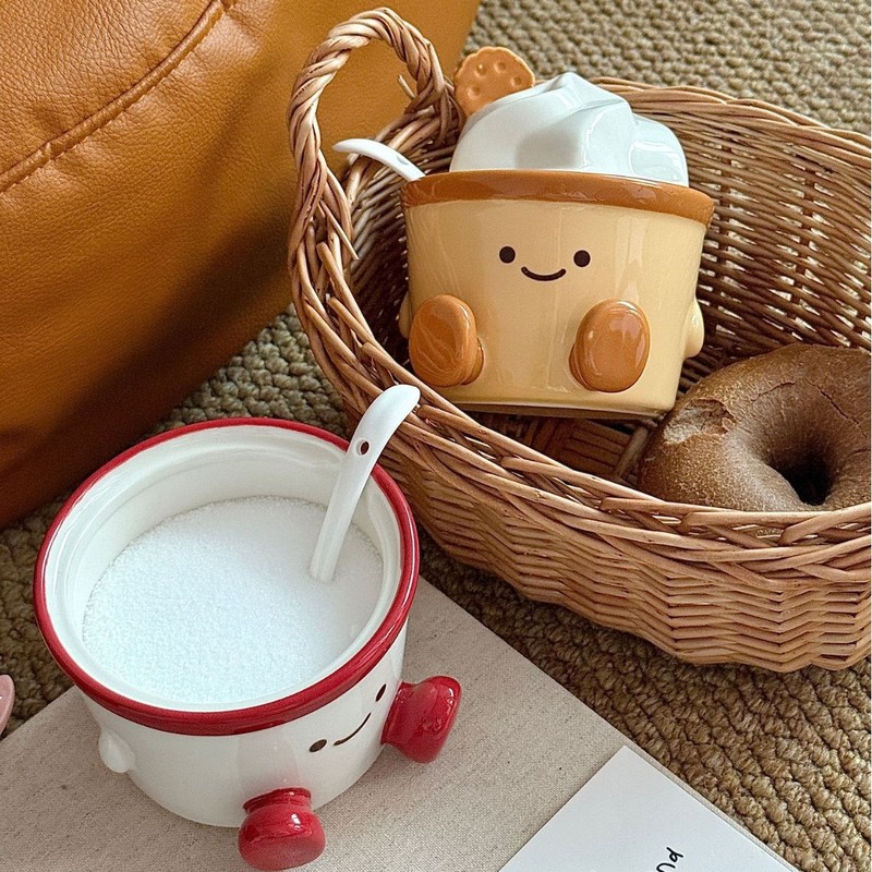 高温手描き釉下色かわいい小さな足セラミック調味料瓶キッチン調味料ボトル塩瓶家庭用調味料ボックス|undefined