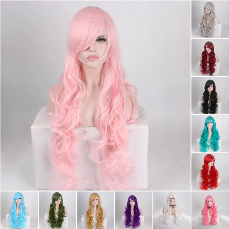 European and American Foreign Trade Hot-Selling Colorful Multi-Color Wig Cosplay Wig with Bangs High-Temperature Fiber Long Curly Hair