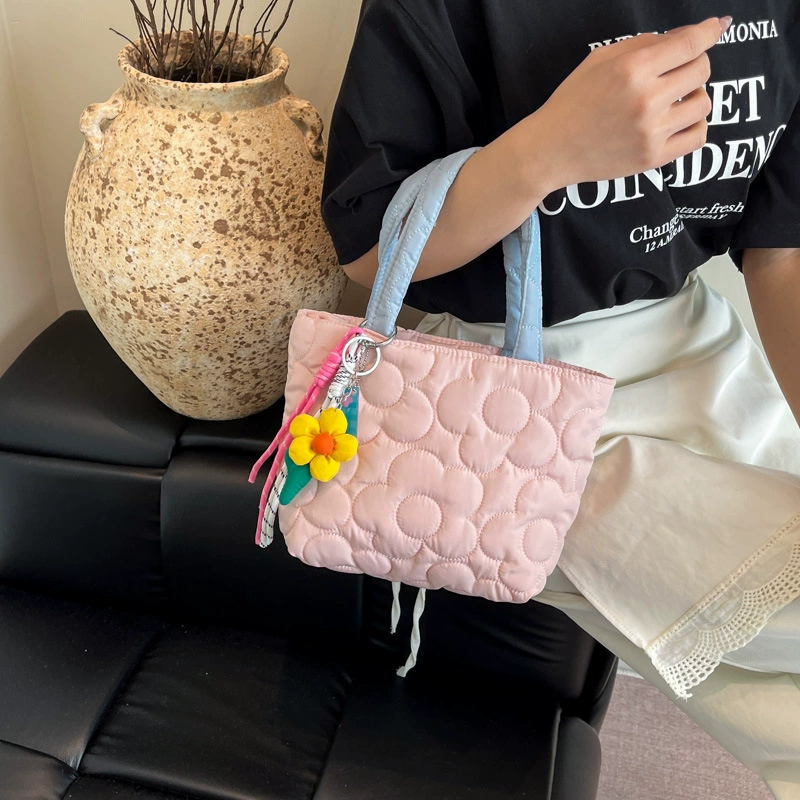 Capacious shoulder bag with down, universal one-shoulder bag, flowered