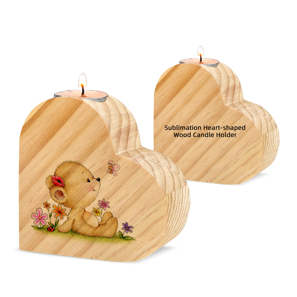 Candelaria de transferencia térmica atmósfera de candelabros de madera en forma de corazón decoración material DLY al por mayor