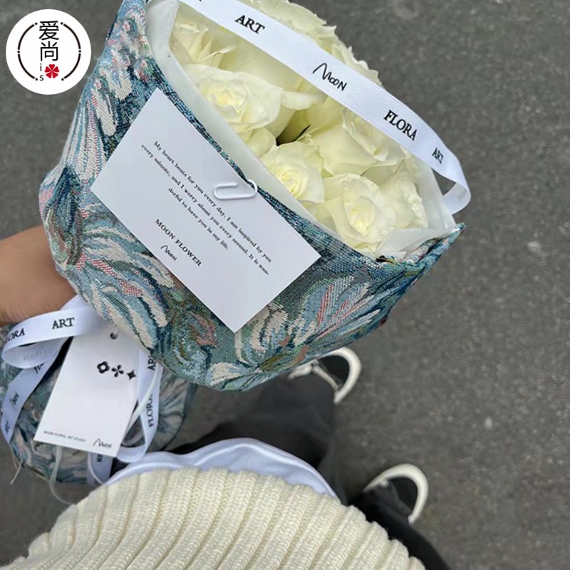 新款布艺复古油画布小香风包装纸圆形花束diy布艺鲜花包装材料