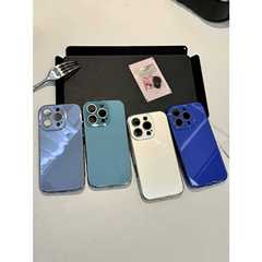 韩系ins高级感深蓝色电镀适用iphone16promax苹果15pro手机壳新款