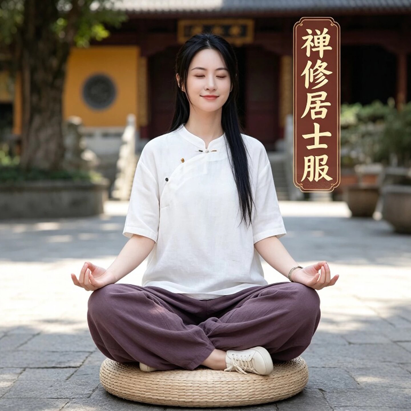 禅修居士服女款夏季薄款天丝麻中式上衣斜襟盘扣衬衫禅意素衣禅服