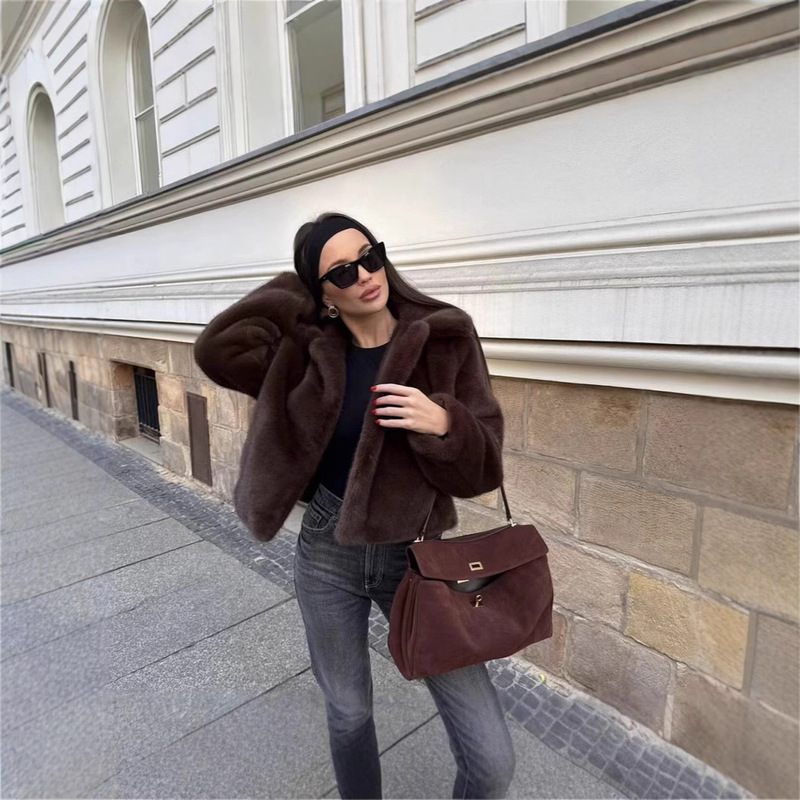Amazon Aliexpress Cross-Border Foreign Trade European and American Street Style Rabbit Fur Coat Women's Chocolate Brown Jacket