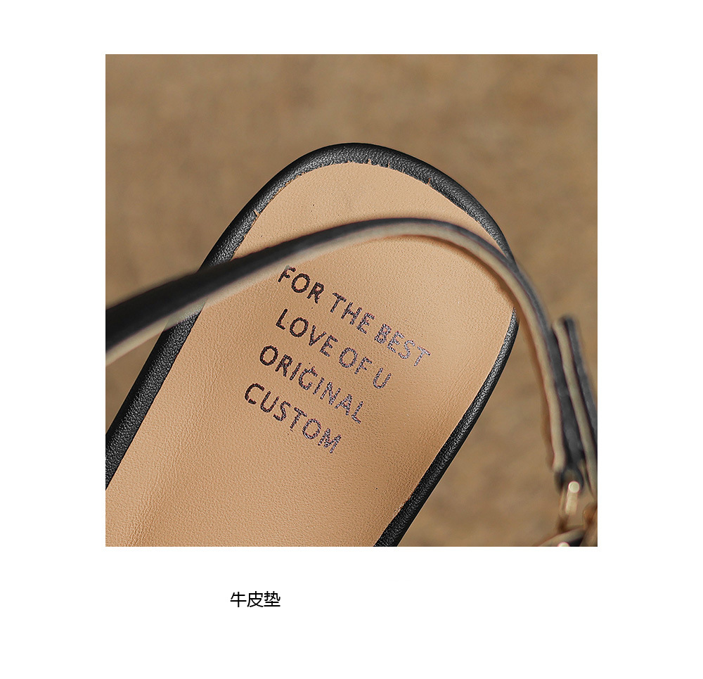 Sandal cao gót nữ hở mũi quai ngang đục lỗ da bò, gót 7 cm — Gạo trắng và cao 7 cm chi tiết 26