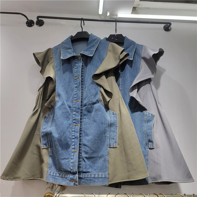 Diseño europeo suelto empalme chaleco de vaqueros sin mangas 2026 primavera y verano nuevo abrigo suelto de mujer