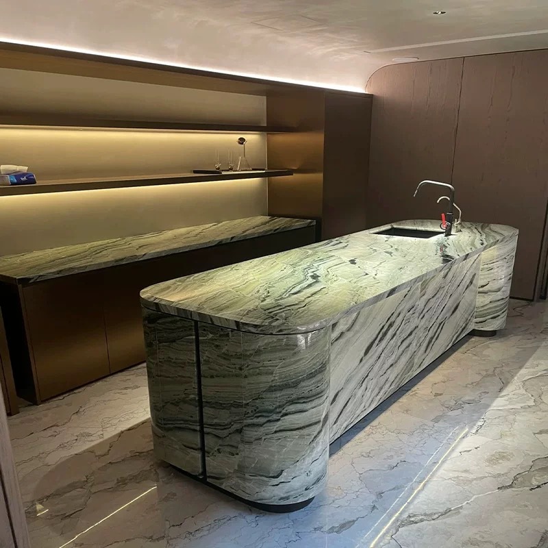 Natural Marble Island Dining Table Integrated Home Italian Light Luxury High-End Villa Kitchen Plus Center Console Cabinet