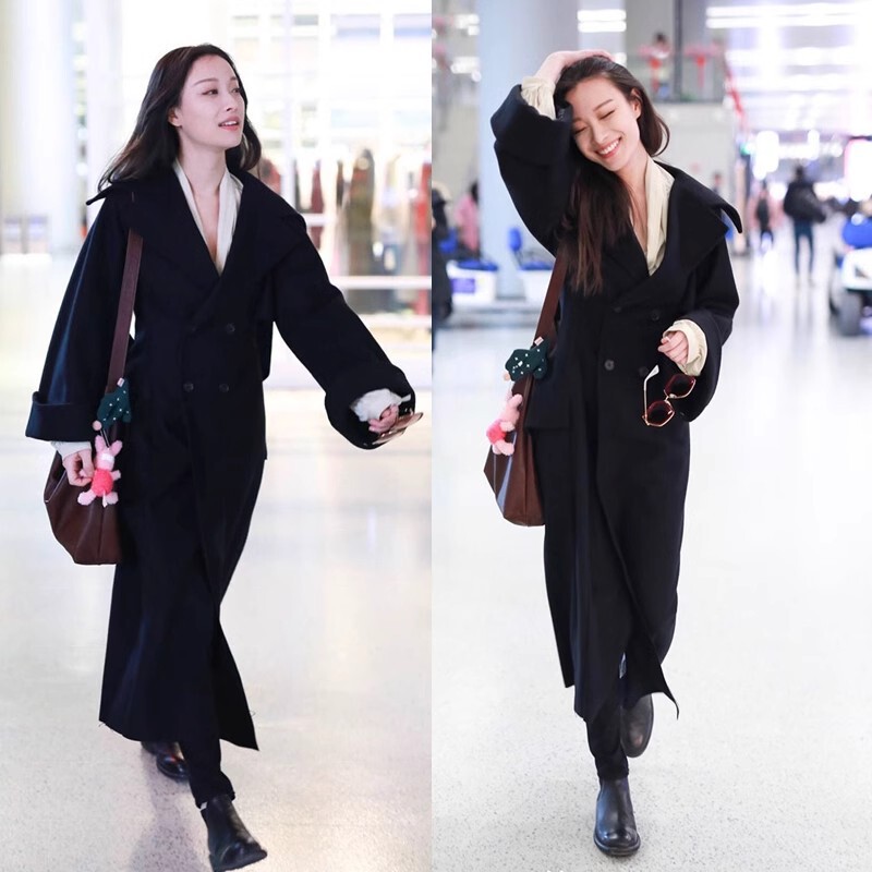 New Version of High-End Double-Sided Hand-Stitched Mid-Length Cashmere Outwear for Women with Waist Slimming Look Bell Sleeves and Full Woolen Outwear