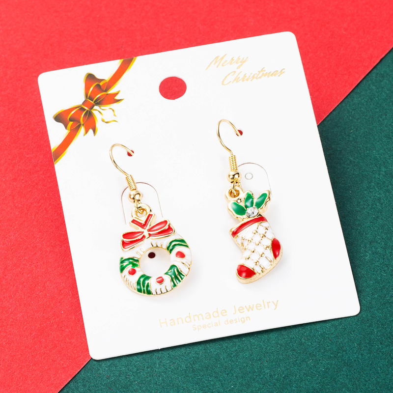 Christmas Christmas Series Alloy Christmas Tree Ice Man Christmas Stockings Earrings Eardrops Female Ins Style Earrings display picture 7