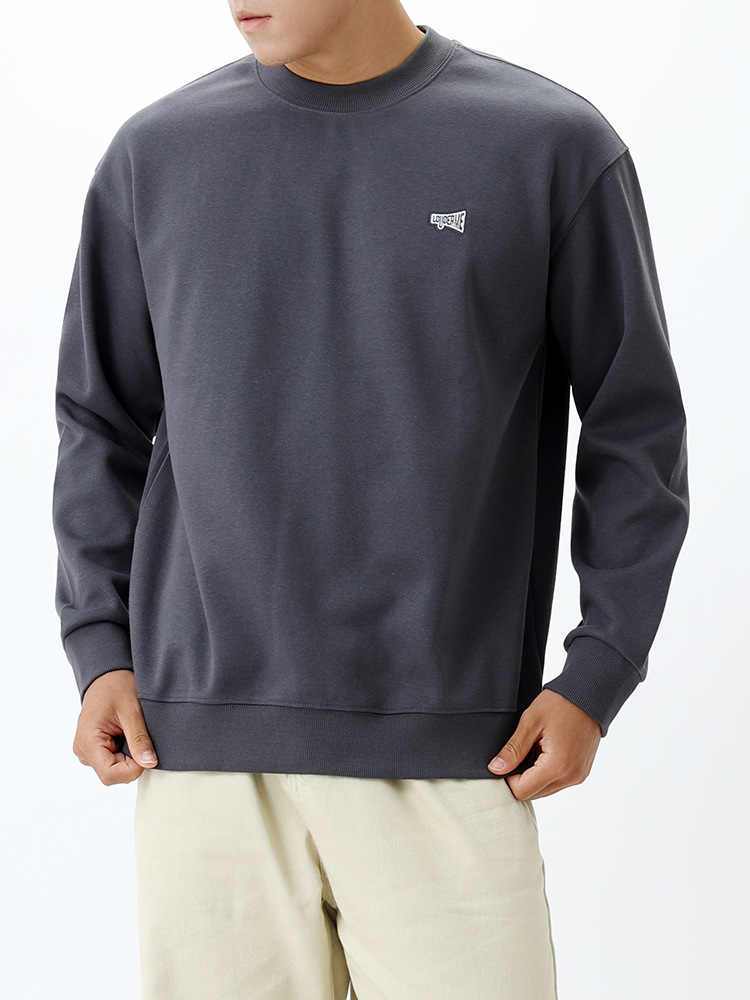 Hombres pesados cuello redondo camisa de manga larga hombre otoño invierno marca de moda alta sensación de impresión bordada camisa de base superior hombre