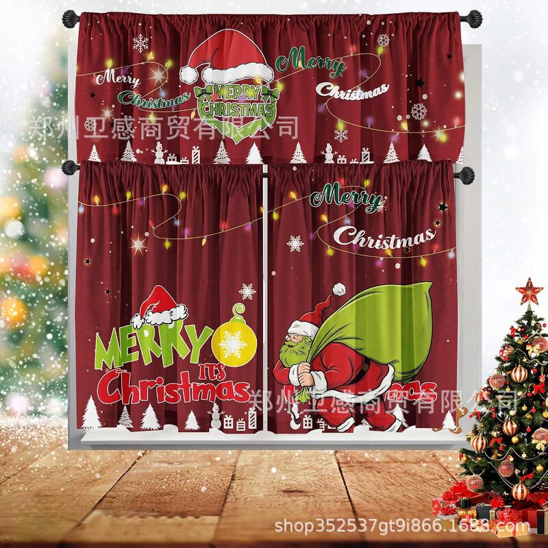 Amazon Best-Selling Cartoon Christmas Curtain Polyester Sleeve Printed Decorative Window Drape No-Drill Kitchen Dustproof Curtain Amazon Best-Selling Cartoon Christmas Curtain Polyester Sleeve Printed Decorative Window Drape No-Drill Kitchen Dustproof Curtain