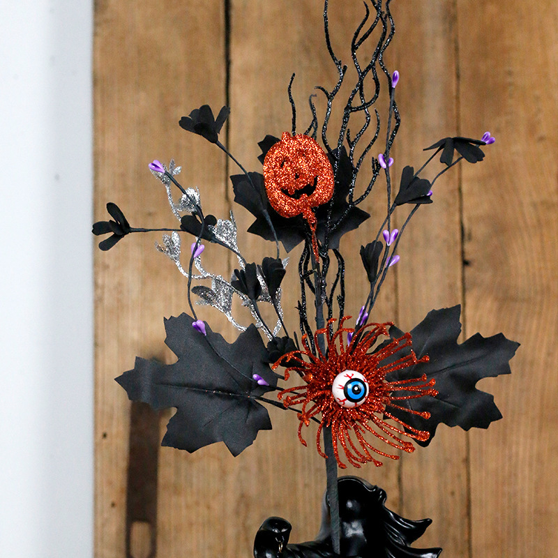 ハロウィン装飾北欧スタイル黒カエデの葉眼球カボチャの花の枝挿し木ホームブーケ|undefined