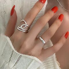 簡約線條交叉纏繞戒指女甜酷疊戴氣質素圈S925銀開口指環食指戒潮