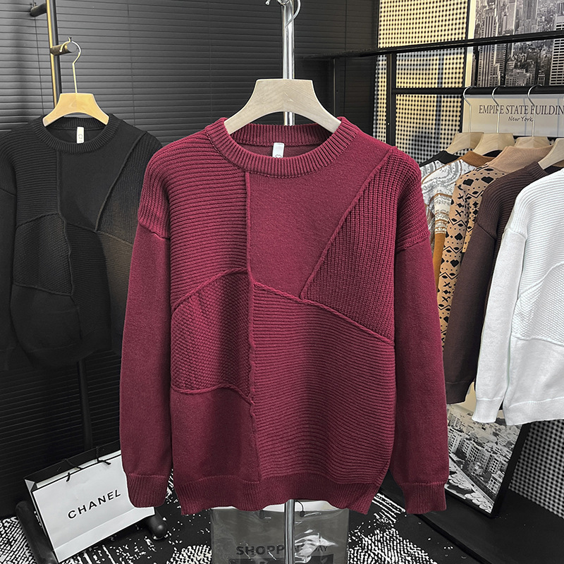Diseño convencional estilo de moda marca de moda suéter de empalme masculino primavera y otoño collar de moda ocio juvenil