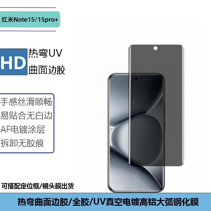 适用Redmi红米note15透明丝印镜头膜15pro+曲面UV边胶防窥钢化膜|undefined