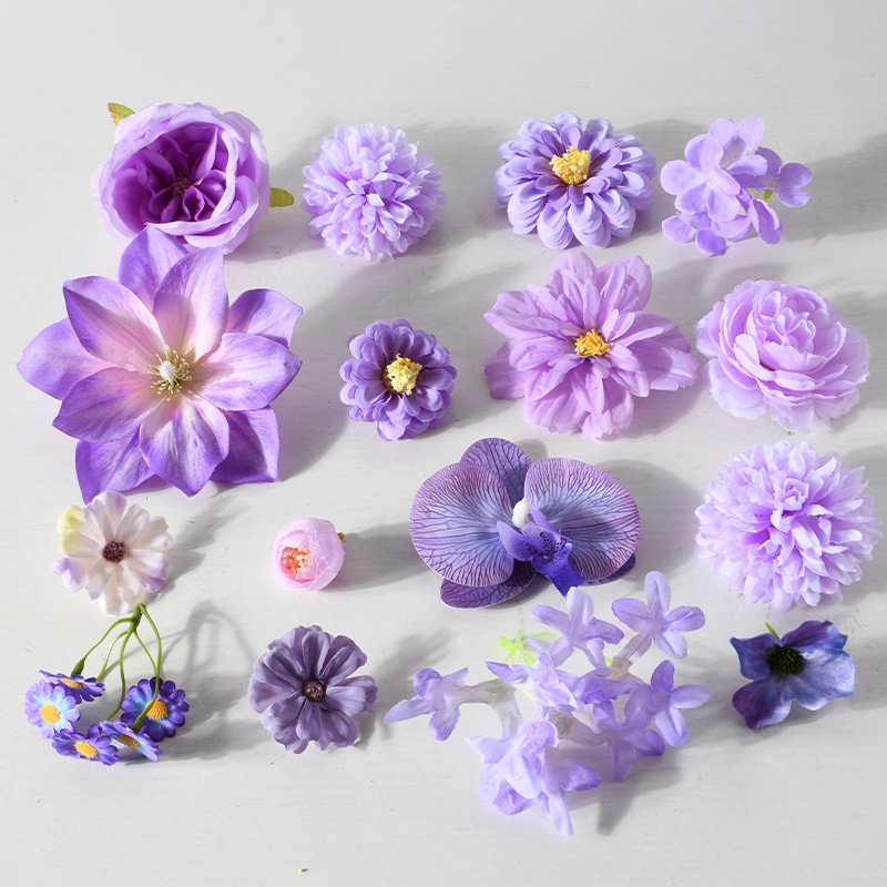 Simulación de flores falsas flores púrpura estilo Monet material DIY para la boda flor de broche flor flor flor flor de decoración diseño de guirnaldas