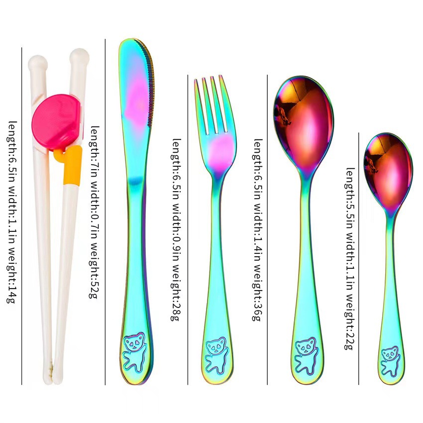 Creativo 304 de acero inoxidable cuchillo para niños, tenedor y cuchara palillos traje de dibujos animados de alto aspecto cuchara de entrenamiento Tenedor Oso vajilla
