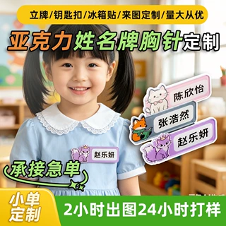 亚克力姓名牌胸针定制卡通动漫幼儿园小学生班校徽别针式胸牌挂件